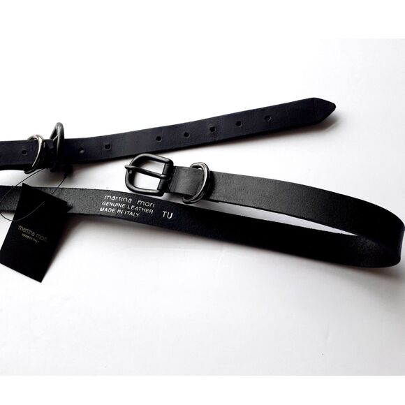 Martina Mori Genuine Leather Made in Italy TU Double Silver Buckle Belt NWT - Picture 2 of 13